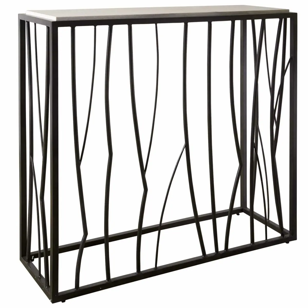Reed Travertine Console Table with Stone Top, Asymmetrically Designed Base, Indoor Use, 36 w x 35 h x 12 d inch, 58 lbs