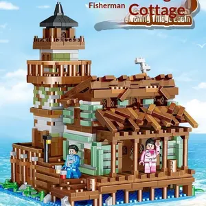 Compatible Lego Street Scene Series Creative Building Blocks, Seaside Fisherman's Hut Model Display Piece, Large Boy Toy Assembly Set