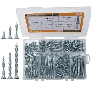High Hardness Wood Screws Assortment Kit 209 pcs Phillips Drive Flat Head 6 Sizes 2" 1-1/2" 1-1/4" 1" 3/4" 1/2" for Gypsum Boards Wooden Boards Composite Boards Ceilings Sheet Iron Plates Plastic
