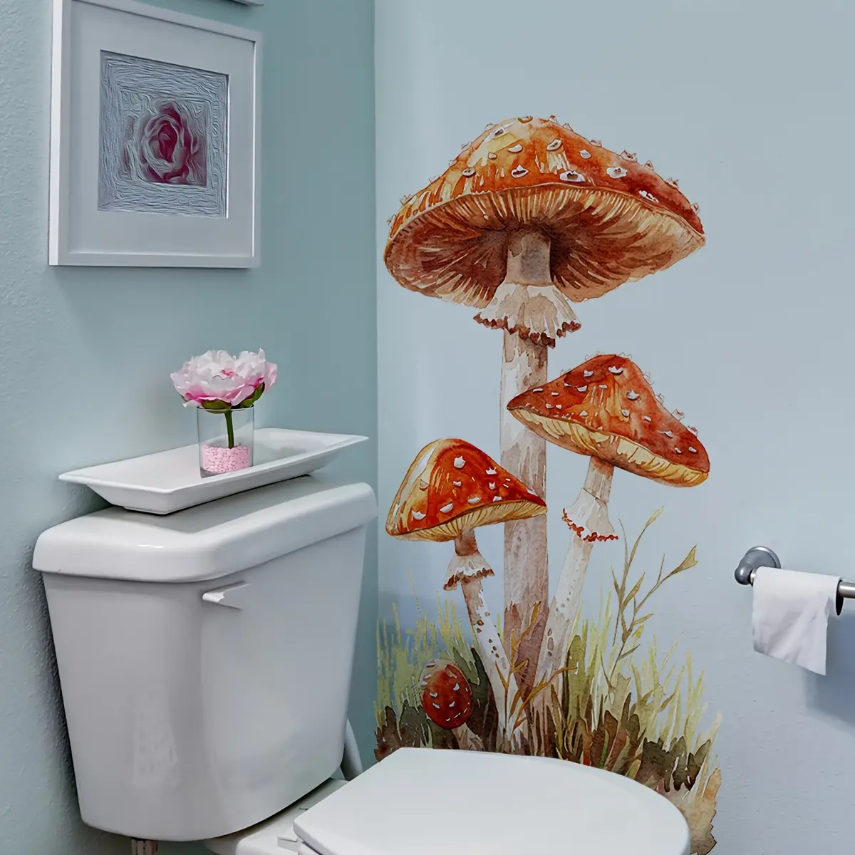 A self-adhesive sticker of a red mushroom toilet, suitable for bedroom, living room, entrance, kitchen, bathroom background wall, and bathroom, Bathroom Decoration Supplies, Bathroom Decoration Accessories, Bathroom Decorations - MS7239-YC