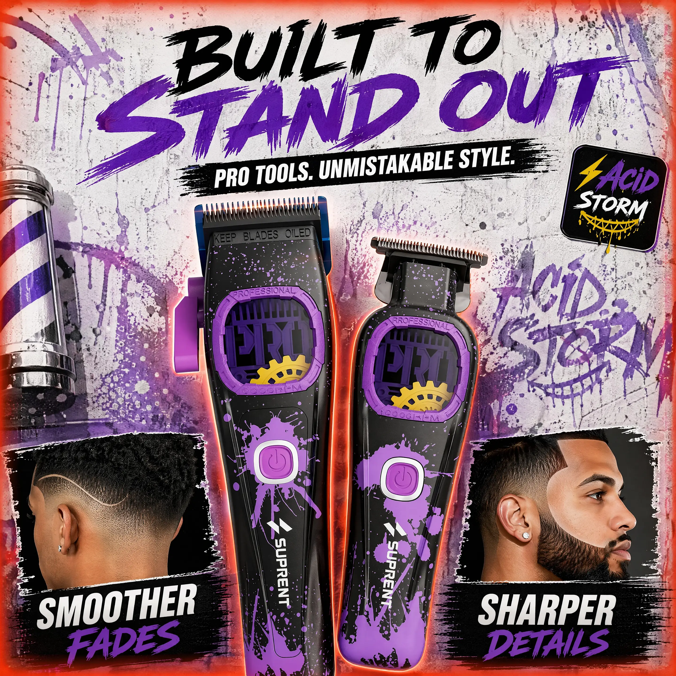 SUPRENT AcidStorm Pro Hair Clipper & Trimmer Set | 8500 RPM & Blue MIM Blades SUPRENT AcidStorm Pro Hair Clipper & Trimmer Set | 8500 RPM & Blue MIM Blades