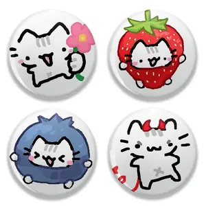 Adorable Cute Cartoon Cat Buttons, Clothing, Bag Accessories, Kawaii Animal, Strawberry Kitten Button Pins, Fans Love Gifts, Fun Collectible Decor for Bags, Jackets, & Gifts, Cute Pin Button, Pins For Backpacks, Bag Accessories!