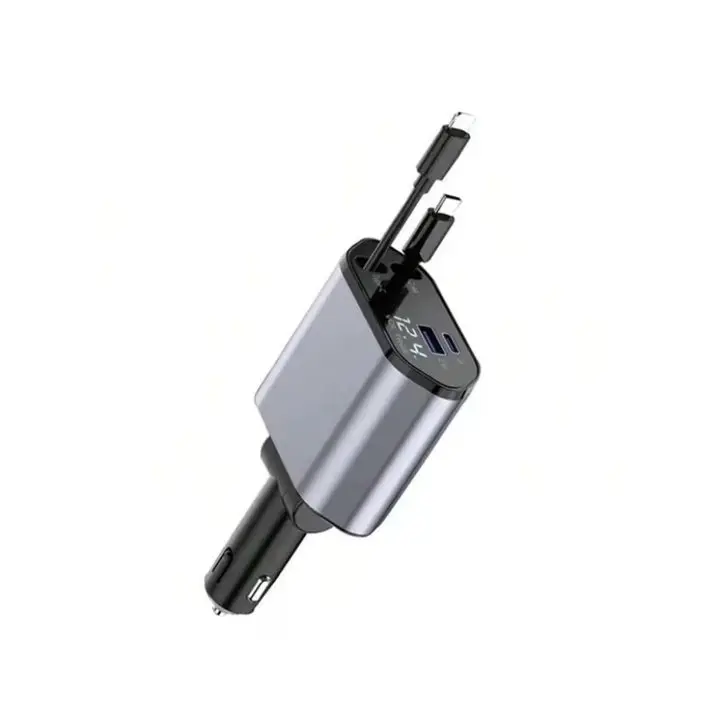 Starlight Retractable Car Charger 4 in 1, for All 12V-24V Cars & Trucks, USB Port Car Charger Adapter, Tangle-Free Retractable Automotive Charger with Dual Ports & Auto Rewind Cables
