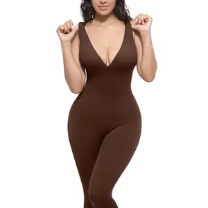 Deep V Shapewear with Chest Support Breathable High-Waisted Tummy Control Jumpsuit,Seamless fitness tank top Gym Apparel