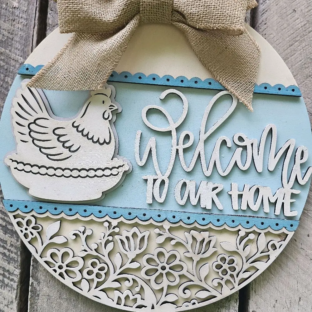 Home Decor Chicken Door Hanger, Welcome-Themed Front Door Decoration for Residential Entryways