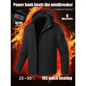 Men's Winter Heated Windproof Ski Jacket, 9 Heating Zones, Waterproof Cotton Coat, Unisex Fall & Winter Outdoor Wear