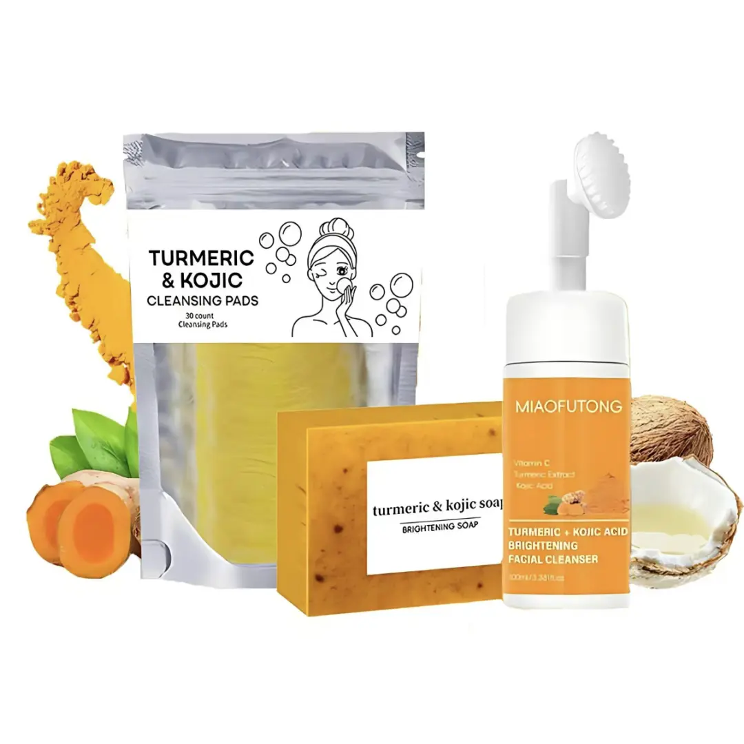 Turmeric Wash and Care Three Piece SetTurmeric Tablets, Turmeric Cleansing Mousse,Turmeric Soap Facial Cleansing Skincare FacialCleansing Cleanser Comfort Skin Care