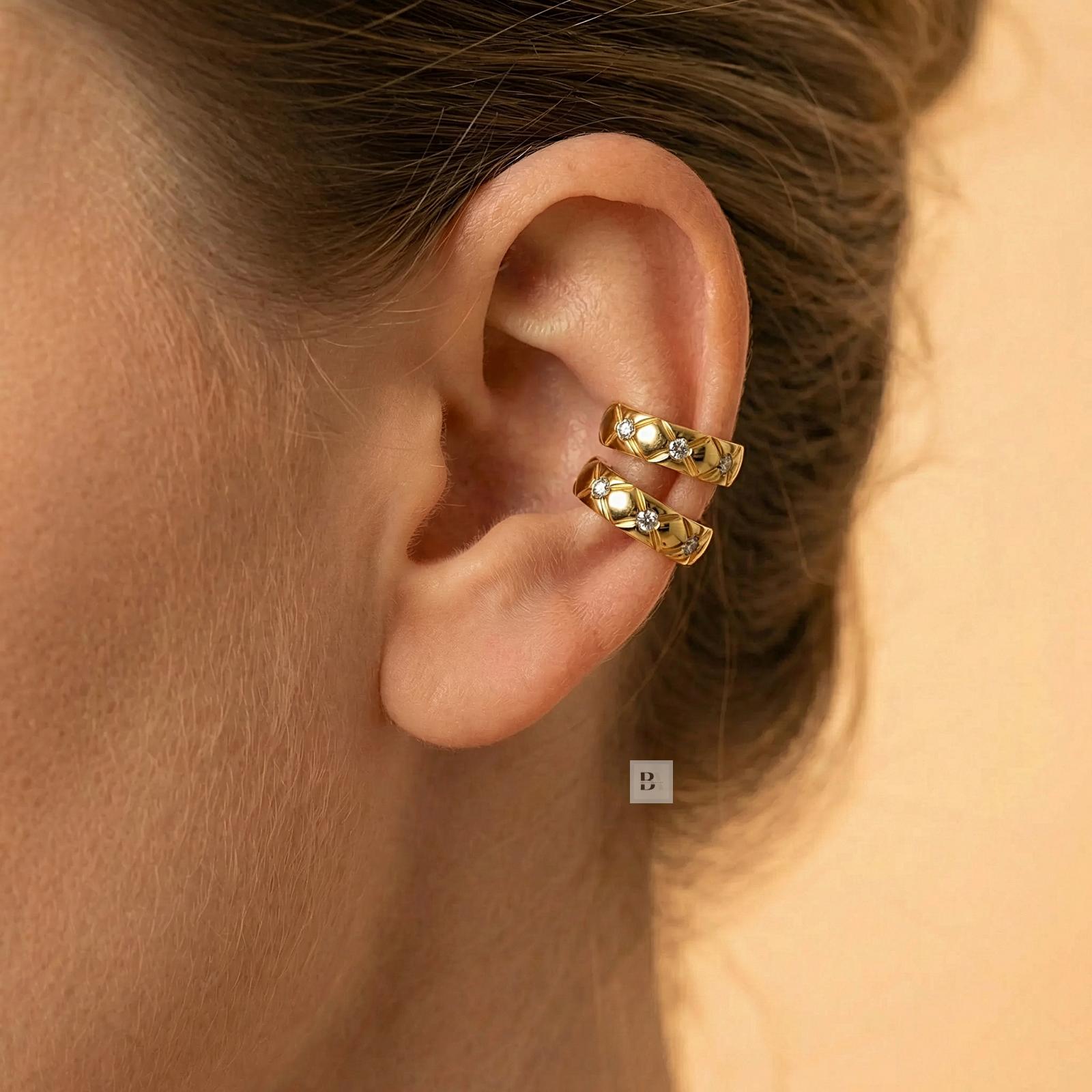 Stainless Steel Ear Cuff – No Piercing Ear Clip Hoop with CZ Stone, Open Gap Flexible Design Stainless Steel Ear Cuff – No Piercing Ear Clip Hoop with CZ Stone, Open Gap Flexible Design