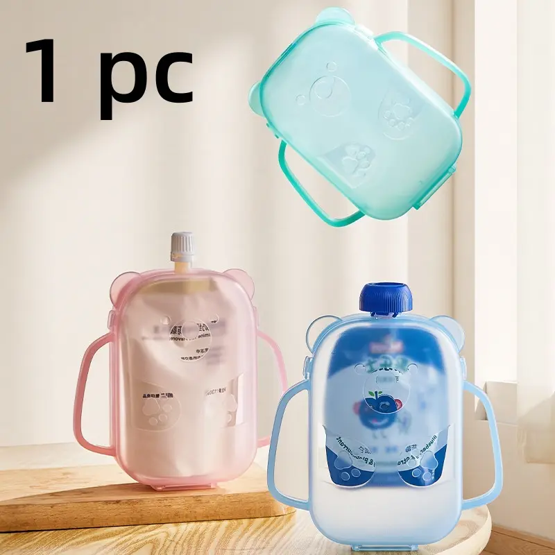 [Back to School]Anti-Squeeze BPA-Free Baby Pouch Holder Reusable Toddler Supplies for Food, Juice Boxes, Yogurt, Sippy/Training Cups - Dishwasher-Safe Home Accessory, Home Essentials, Bear Pattern-MM1