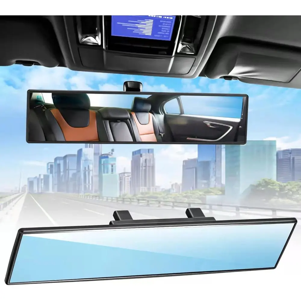 12x3 in Universal Fit Car Rear View Mirror - HD, Anti-Glare, Wide Vision, Adjustable Blue Coated Panoramic Mirror with Quick Hook, Fogless, Water-Resistant for Cars, SUVs, Day & Night Driving