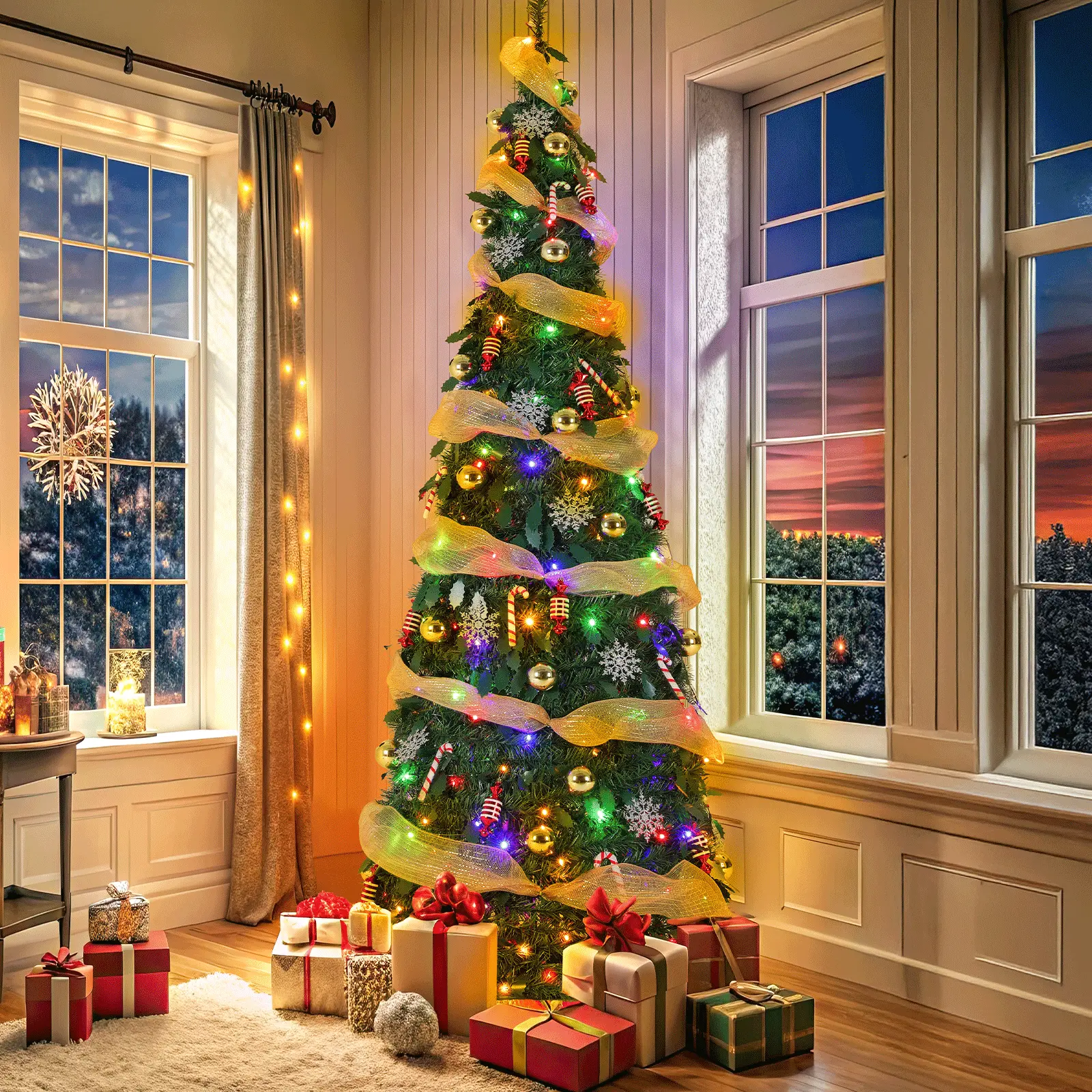 4/6/7FT Pop Up Christmas Tree with Light, Collapsible Christmas Tree w/ Remote, Fully Decorated Pre-Lit w/100 Warm White & Colored Light, Ornaments, Ribbon, 11 Modes, for Holiday Xmas Decor homeessentials