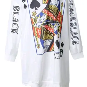 Women's Playing Card Print Drop Shoulder Dress - Casual Midi Long Sleeve with Relaxed Fit, Lightweight and Breathable Design - Womenswear, Comfort, Summer