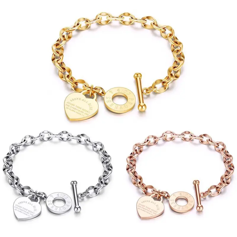 [Angela New Arrivals] Women's Titanium Steel Exquisite Heart Artificial Gemstone Charm Bracelet, OT Clasp, Unisex One Size Adults' Daily Wear Jewelry, Exquisite Bracelet, Love Charm