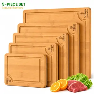 5 Packs Bamboo Cutting Board Set with Over Sink Nice Solid Thick Wood Juice Groove Chopping Board Extra Large Big Small Best Hardwood Kitchen Organic Vegetable Meat BBQ Kit