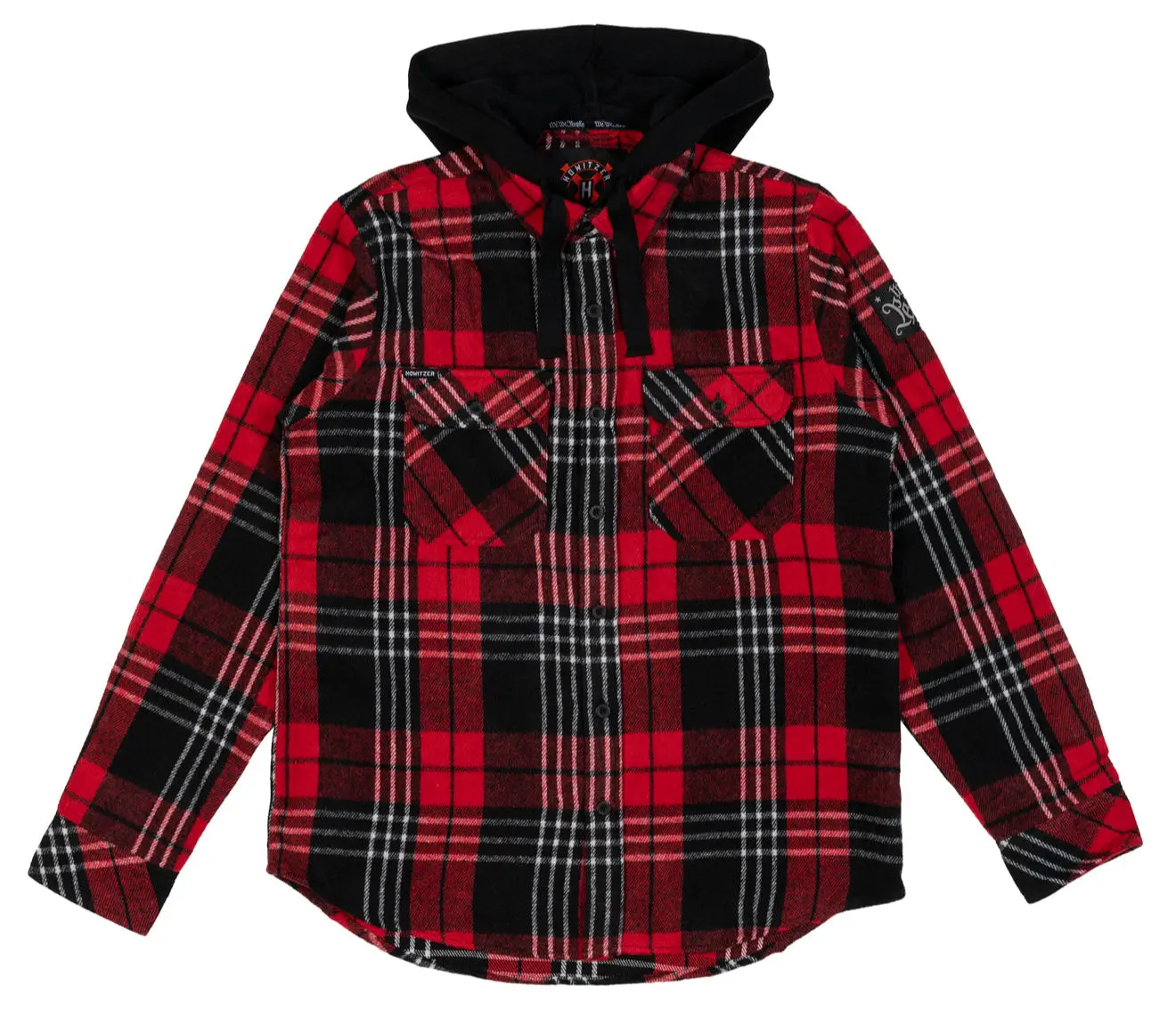 Howitzer Men's Attack Heavyweight Plaid Flannel Shirt Jacket, Hooded Cotton-Blend Button-Up with Chest Pockets, Plaid Stripes, Tops, Fabric, Flannel Hoodie