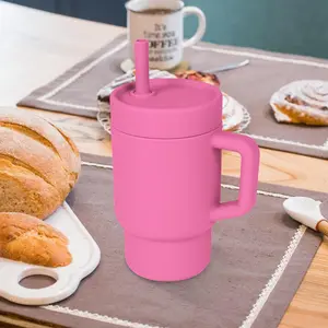 Silicone Drinking Cup with Straw and Lid, 1 Count Portable Mini Reusable Washable Water Bottle, Drinking Cup for Outdoor Camping, Travel, Fitness and Sports, Drinkware, Straw Handle Tumbler, Tumbler Water Bottles
