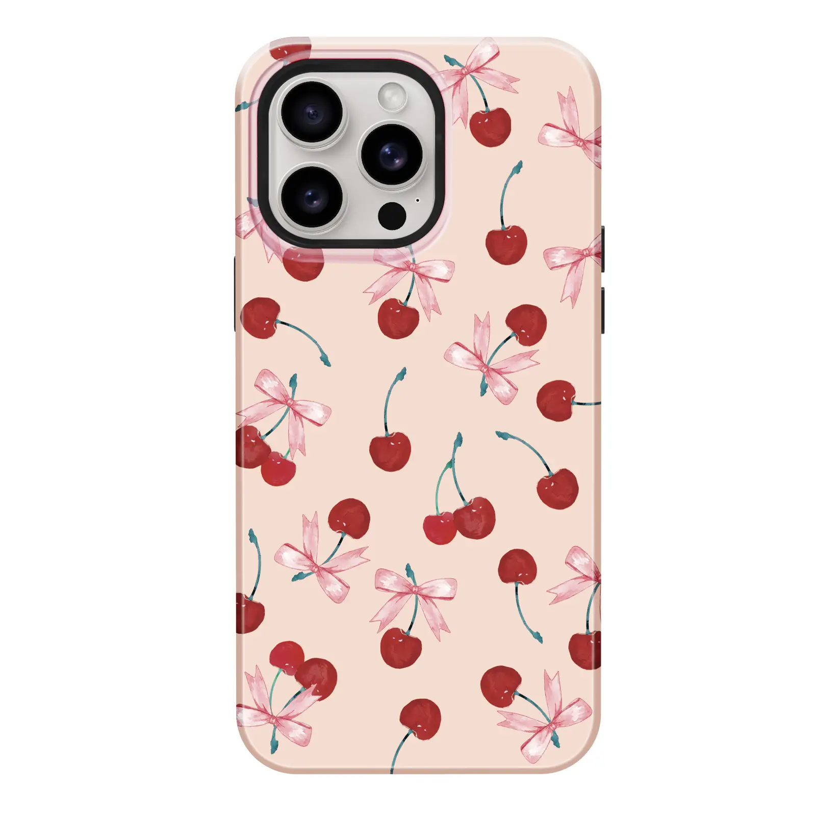 Casing Bee Coquette Aesthetic Dual Layer iPhone Case Protection Cellphone with Cherry & Bow Design for Smartphones Wireless Compatible Shockproof Prot