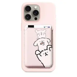 Cute White Stacked Dog Pattern Magnetic Card Holder Wallet Cover for iPhone 17 Pro Max, Samsung Galaxy S26 Ultra, MagSafe-Enabled Smartphone, Cellphone & Handheld Devices Accessories