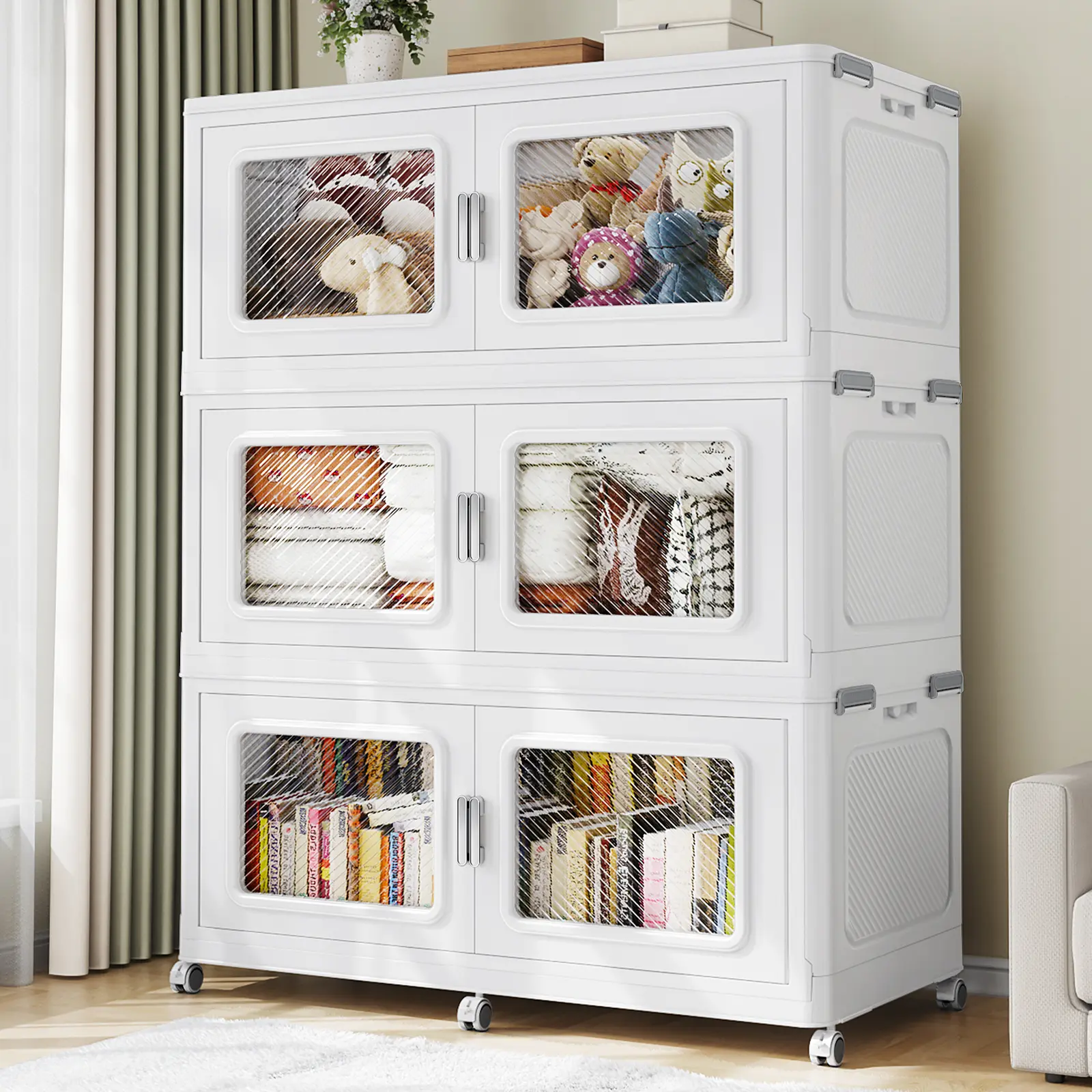 BROVIEW V80 165/220/225/300Gal Extra Large Storage Bins with Lid, Plastic Stackable Storage Bins with Wheels, Collapsible Closet Organizer and Storage Drawers