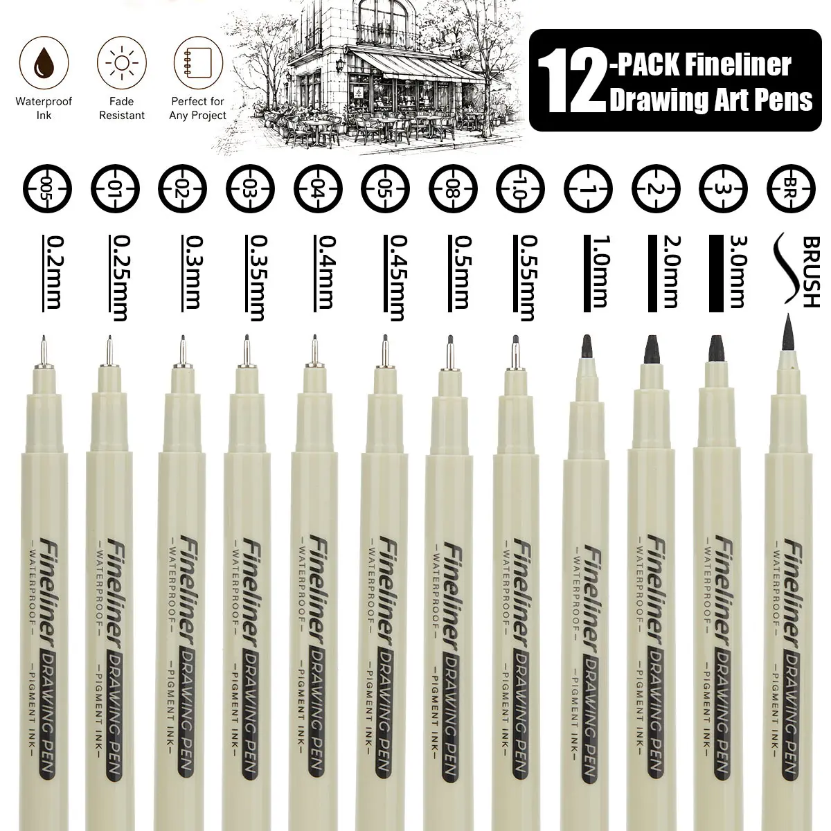 12-Pack Fineliner Pen, Art Drawing Fine Point Pen, Drawing Pens, MangaMarkers, Sketch Markers, Fine Tip Markers,Stationery Set, Art Drawing Supplies forStudents, Valentine's Day Gift, Art DraftingPencils, Drawing Tools, School & Office Stationery Supplies