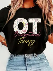 Occupational Therapy - Healthcare Occupational Therapist T-Shirt Print T-Shirt Casual Crew Neck Short Sleeve Comfort Tee Top For Spring & Summer Women's Clothing