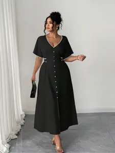 Plus Size Floral Casual Dress for Women, Fitted Woven Fabric, Comfortable for Spring & Fall, Fashion, Womenswear