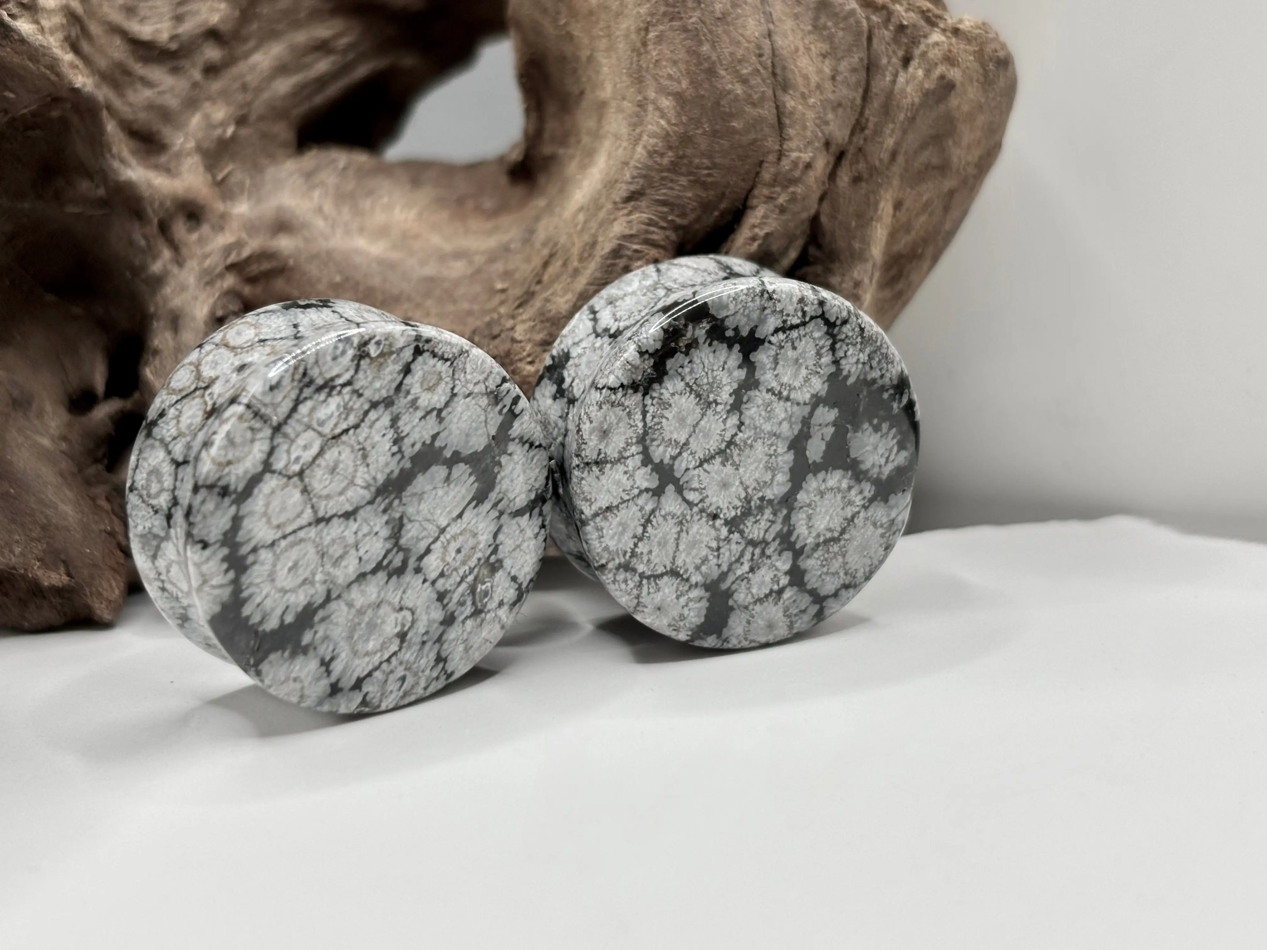 Snowflake Obsidian Black and Gray Double Flare Stone Pair 3mm-32mm