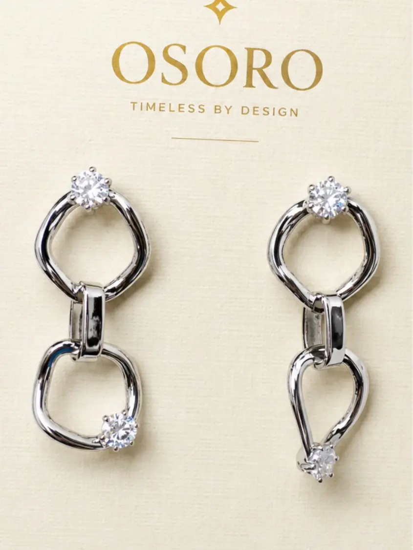 OSORO Silver-Tone CZ Link Drop Earrings