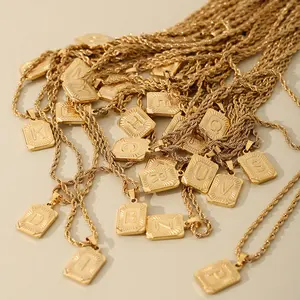 Letter Pendant Necklace for Men Women 3mm Stainless Steel Twists Chain 18-24"