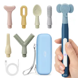 Joyreal Rechargeable SensoryBuzz Oral Motor Vibration Kit with 7 Textured Silicone Heads - 4 Modes Vibrating Teether Autism Sensory Products for Speech Therapy, Stimulate Self Feeding, Sensory Needs