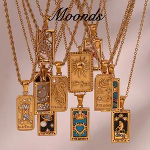 Tarot card necklace, gold necklace, diamond necklace, fashionable vintage pendant necklace,  oil-drip women's necklace, women's jewelry, couple's gift