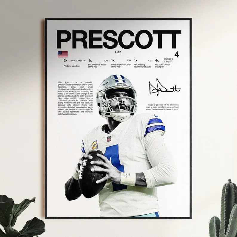 [Unframed] Dak Prescott Poster, NFL Wall Print, American Football Wall Print, NFL Poster Print, Sports Decor, Dallas Cowboys Poster, nfl Football Gift