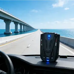 V7 16 Band Laser Radar Detector for Cars, 360° Full Direction Protection & Voice Alert Function, Durable Matte Black Casing, 12V Power Supply with Matching Adapter and Mount, Ideal for Highway Driving and City Travel