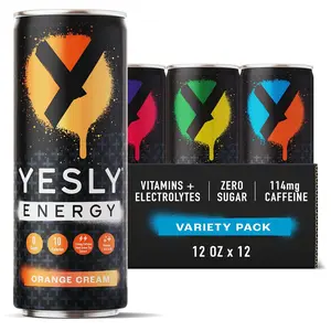 Yesly Energy Drink - Variety Pack - Naturally Flavored Sparkling Energy Drink With Electrolytes, Magnesium, Potassium, Vitamin C, B6 & B12, Natural Caffeine From Green Tea, 12 Fl Oz Cans, 12 Pack