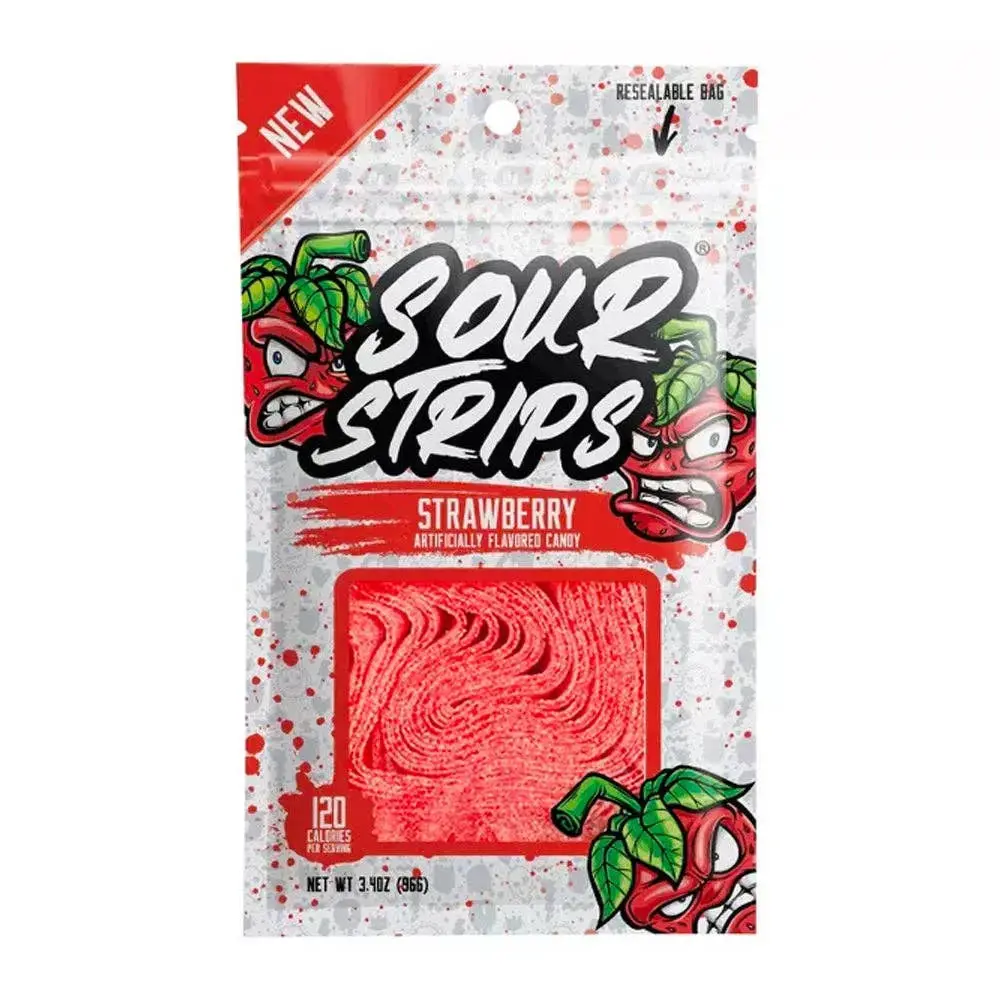 Super Sour Candy Chewy Bite-Sized Fruit Snacks - Tangy Strawberry Strips, 3.4oz Sour-Sweet Flavored Candies, Sour Sweet Flavors