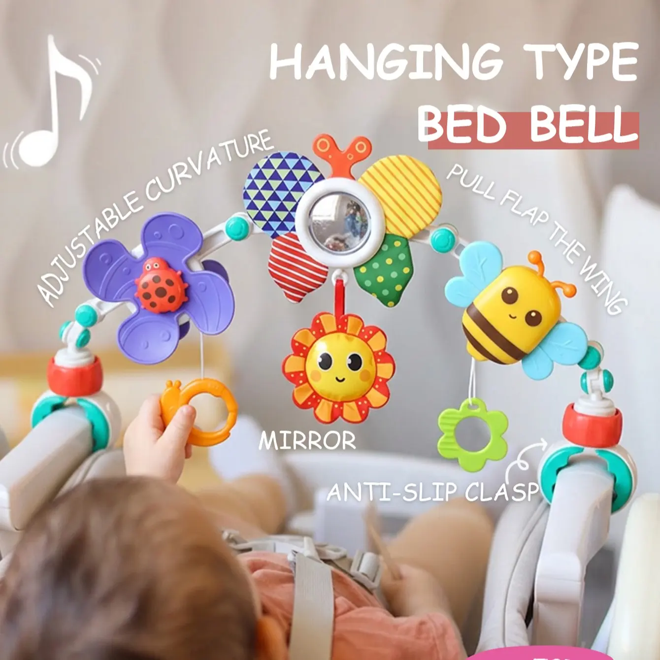 Baby Hanging Butterfly Bed Mobile Toy, Stroller Arch Toy, Battery-Free Rattle, Adjustable Baby Bed Rocker, Sensory Soothing Travel Toy Gift, Newborn Infant Play Nursery