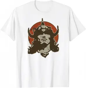 Conan Oversized Vintage Fantasy  Distressed Viking Warrior Head Red Circle Tee  Perfect For Conan Fans