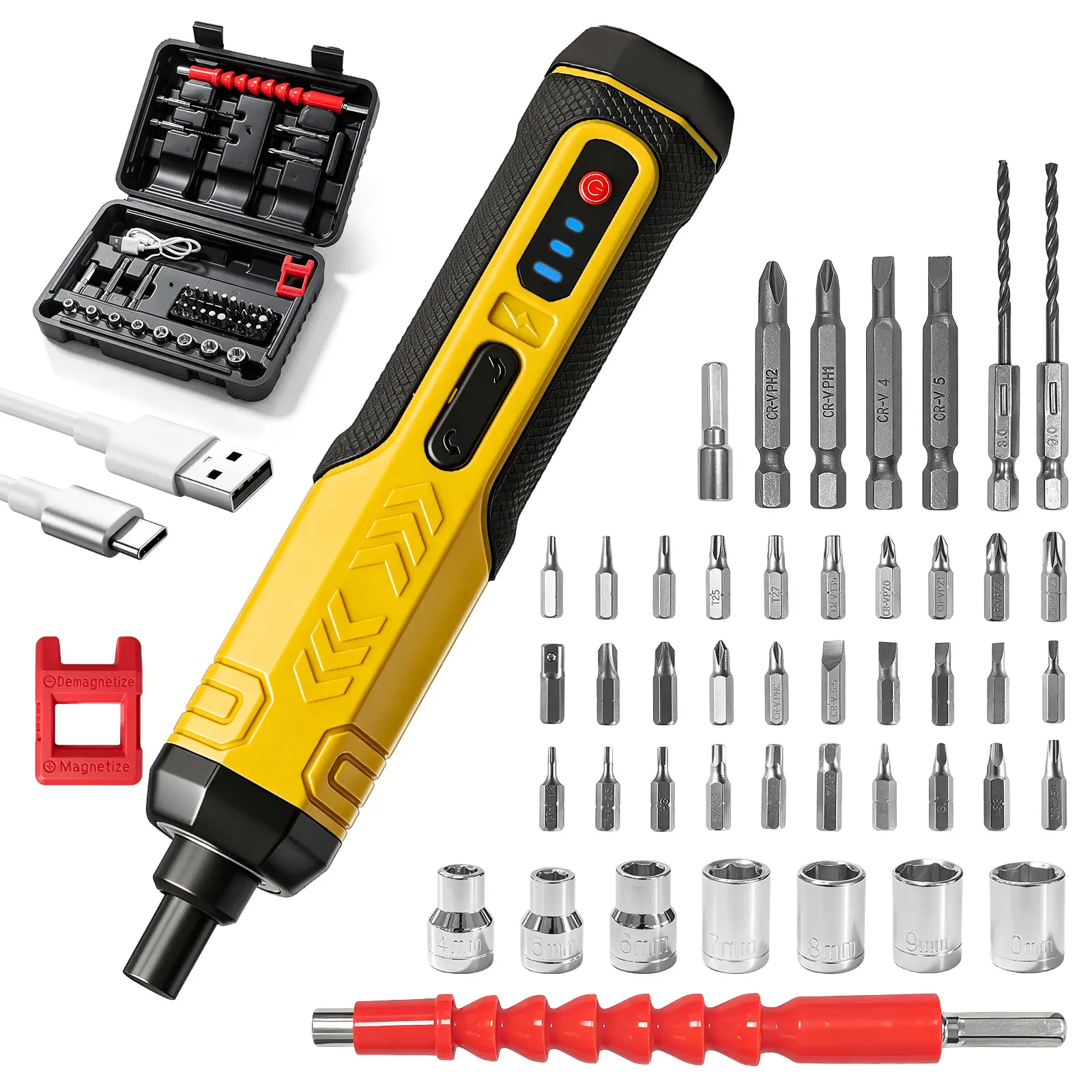 Cordless Electric Screwdriver Kit, 47 Pcs Rechargeable Small Power Screwdriver with 3‑Torque Setting, LED Light, Type‑C Charging, Portable Mini Electric Screw Driver Set for Home Repair, Electronics & Furniture Assembly