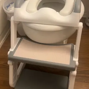 Orzbow 2-IN-1 Kids Potty Training Toilet Seat with Step Stool & Ladder, Adjustable Height, PVC Cushion (Soft & Resilient), Extended Pedal Eases Turning Around, Splash Guard, Anti-Slip Pad, Grey (Potty Training & Commode Chairs),，back to school