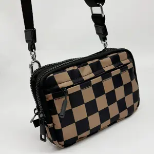 Checkered Wristlet wallets for women Nylon Quilted Wallet with 4 Zippers,Small Nylon Crossbody Bum Bag Mini Chest bagTravel Credit Card,Holder Cell Phone Organizer handbag lightweight color crossbody bag belt collection