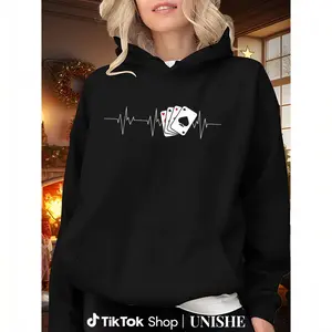 Long Sleeve Card Game Hoodie – Unisex Poker Gambling Sweatshirt 100% Cotton