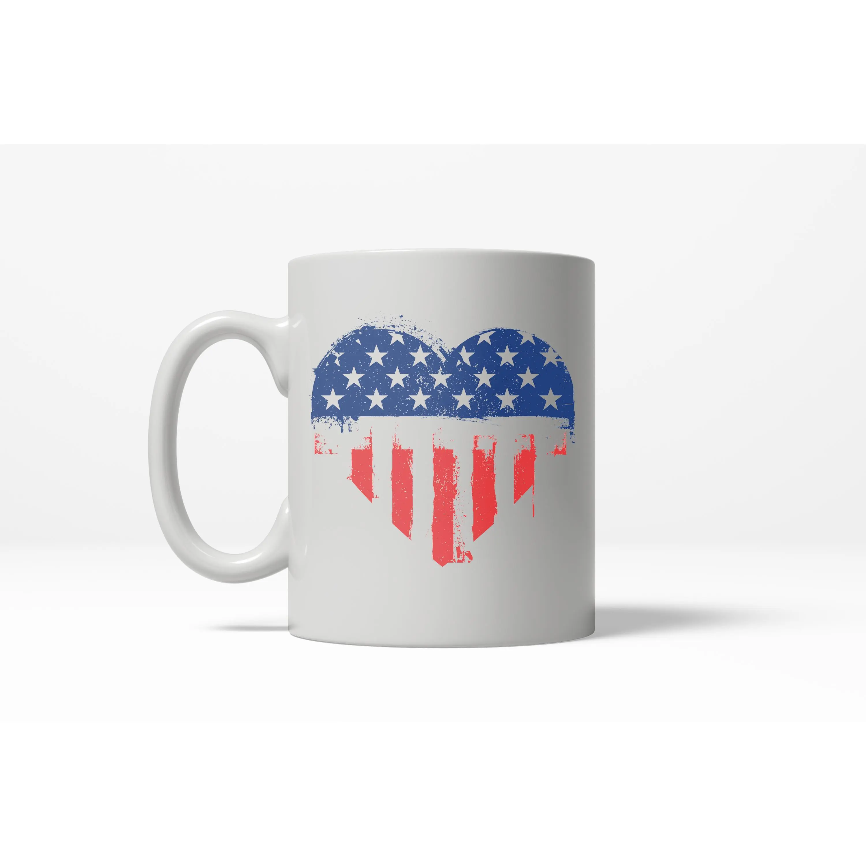 USA Heart Vintage American Flag United States Patriotic Ceramic Coffee Drinking Mug - 11oz Funny Coffee Mugs Ceramic Printed Drinkware Cup