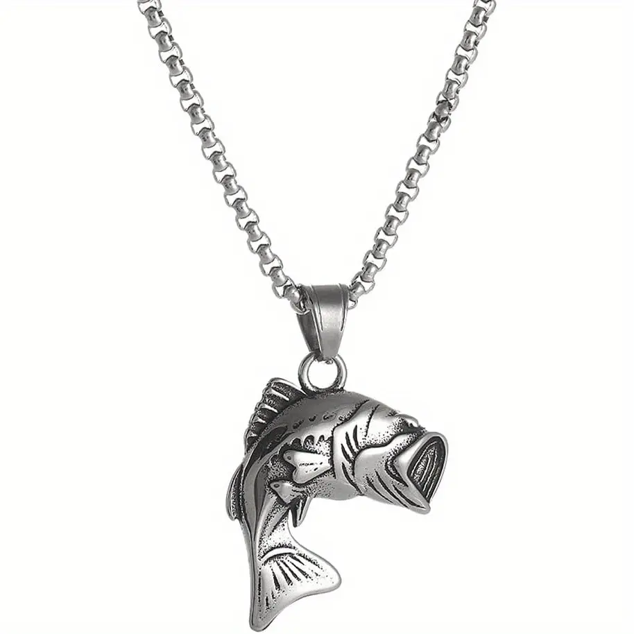 DeepJaw Outfitters Fishing Lure Jewelry  Shark Necklace - Vintage Embossed, Personalized, Trendy Versatile Chain with Large Mouth Bass Pendant, Vintage Charm, Ideal for Fishing Enthusiasts, Daily Wear