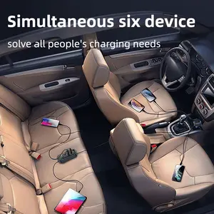 Car Charger YQ1, 6 Port Car Charger, Universal, 2Type-C Ports + 4 USB Ports, Front and RearSync Charging,Includes 1.5m Extension Cable Charging