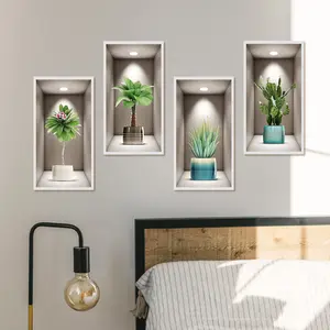 4pcs modern minimalist niche simulation green plant wall stickers, suitable for home decoration, outdoor decoration, glass decoration, wall decoration, etc., self-adhesive detachable waterproof stickers, Decorative Stickers, adding vitality to family life