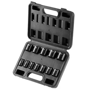 VEVOR 3/8'' Drive Impact Socket Wrench Set, 12pcs CR-MO SAE Shallow (5/16''-1''), 6-Point High Torque Tool Kit Set with Ratchet Drive Bit & Tool Box Organizer Case
