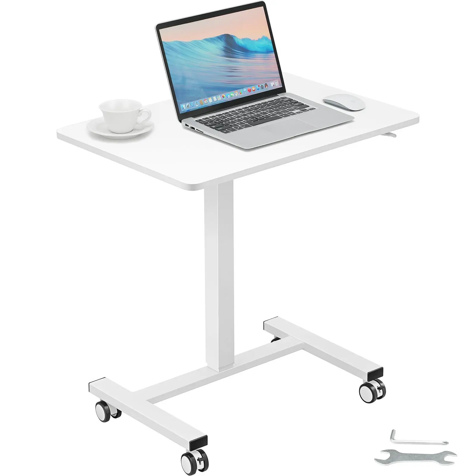 VEVOR Ergonomic Sit-Stand Mobile Standing Desk, 28"-44" Gas-Spring Height Adjustable, 4x360° Swivel Moveable Wheels (2 Lockable), 40lbs Load Steady Support Portable Rolling Laptop Computer Stand for Home Office, Moveable Wheel Laptop Computer Stands