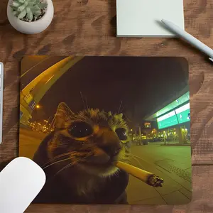 Street Night Funny Cat Design Gaming Mouse Pad, Humorous Desk Mat for Gamers, Desktop Decorative Protective Pad, Rubber Anti-slip Lockedge Work Pad, Suitable for Laptop, Desktop Computer Games, Work, Family, Mousepad