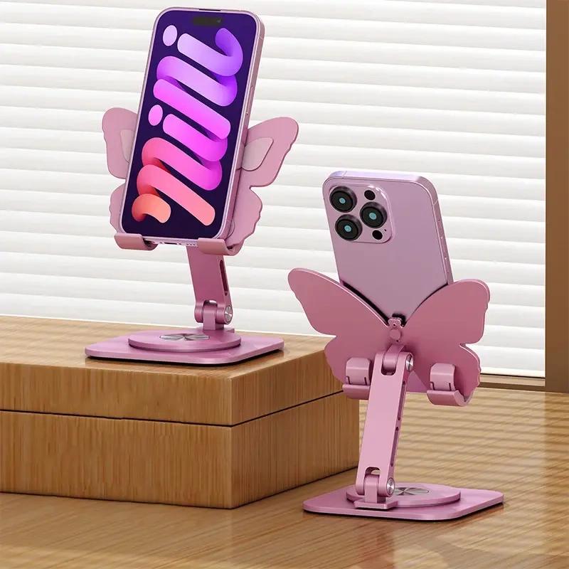 Butterfly-Design Aluminum Alloy Phone Stand — 360° Rotatable Phone Holder, Foldable & Adjustable Tablet Stand — Compact and Lightweight