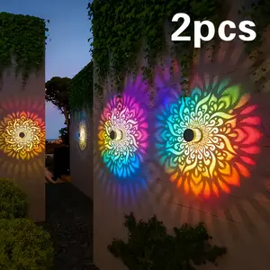 2pack Outdoor Solar Wall Lights, Colorful Color Change Mysterious Mandala Metal Hollow IP65 Exterior Wall Lights, Suitable for Wall Farm Porch Fence Desktop Atmosphere Decoration, Beautiful Christmas Valentine's Day Birthday Decorations
